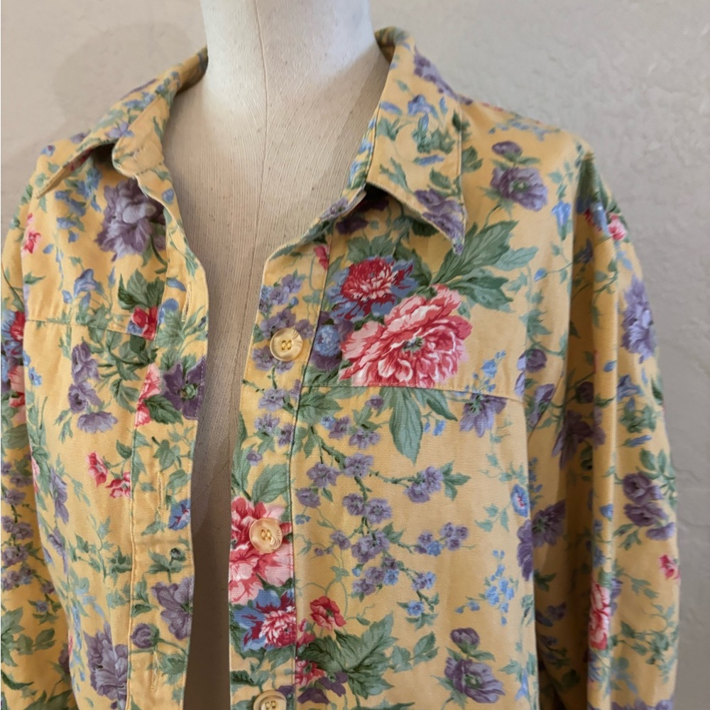 Vintage Lemon Grass Yellow Floral Button-Up Jacket sz XL - Picture 2 of 7